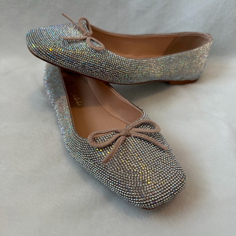 EUC Matisse Roxy Rhinestone Square Toe Ballet Flats Crystal Sparkle Party Shoes - Picture 4 of 12